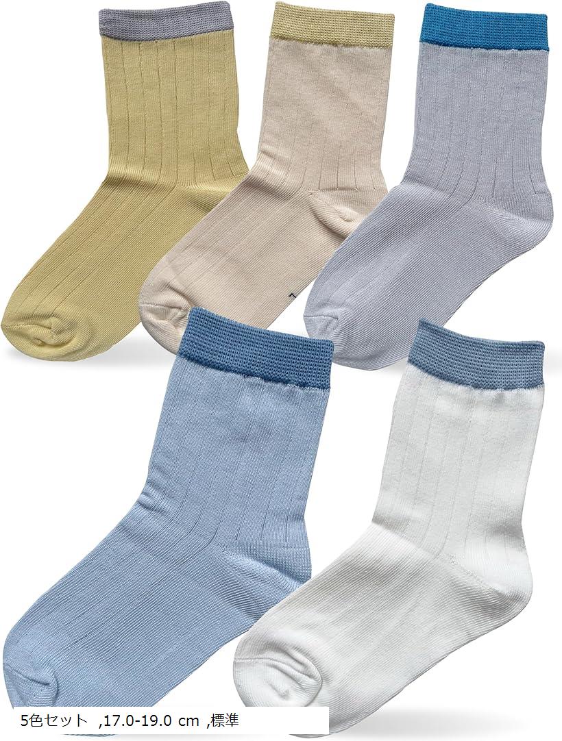 キッズ靴下 5足セット 綿 こども ショートソックス コットン 14.0-17.0 cm 19.0-22.0 5色セット 17.0-19.0 cm 標準