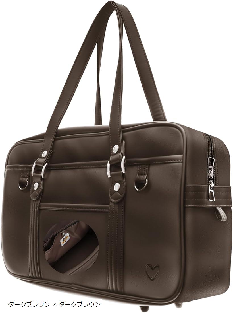 キューティパイ スクバ スクールバッグ 茶色 合皮 高耐久 丈夫 軽い かわいい 持ち手長い 女子高生 ダ..