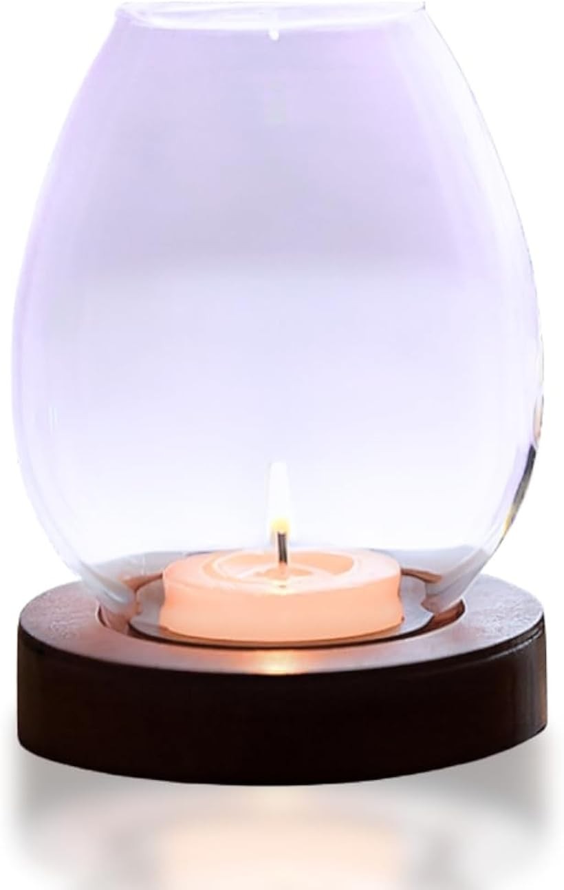 キャンドルホルダー キャンドルスタンド ティーライト アンティーク ガラス 木製 台座付き