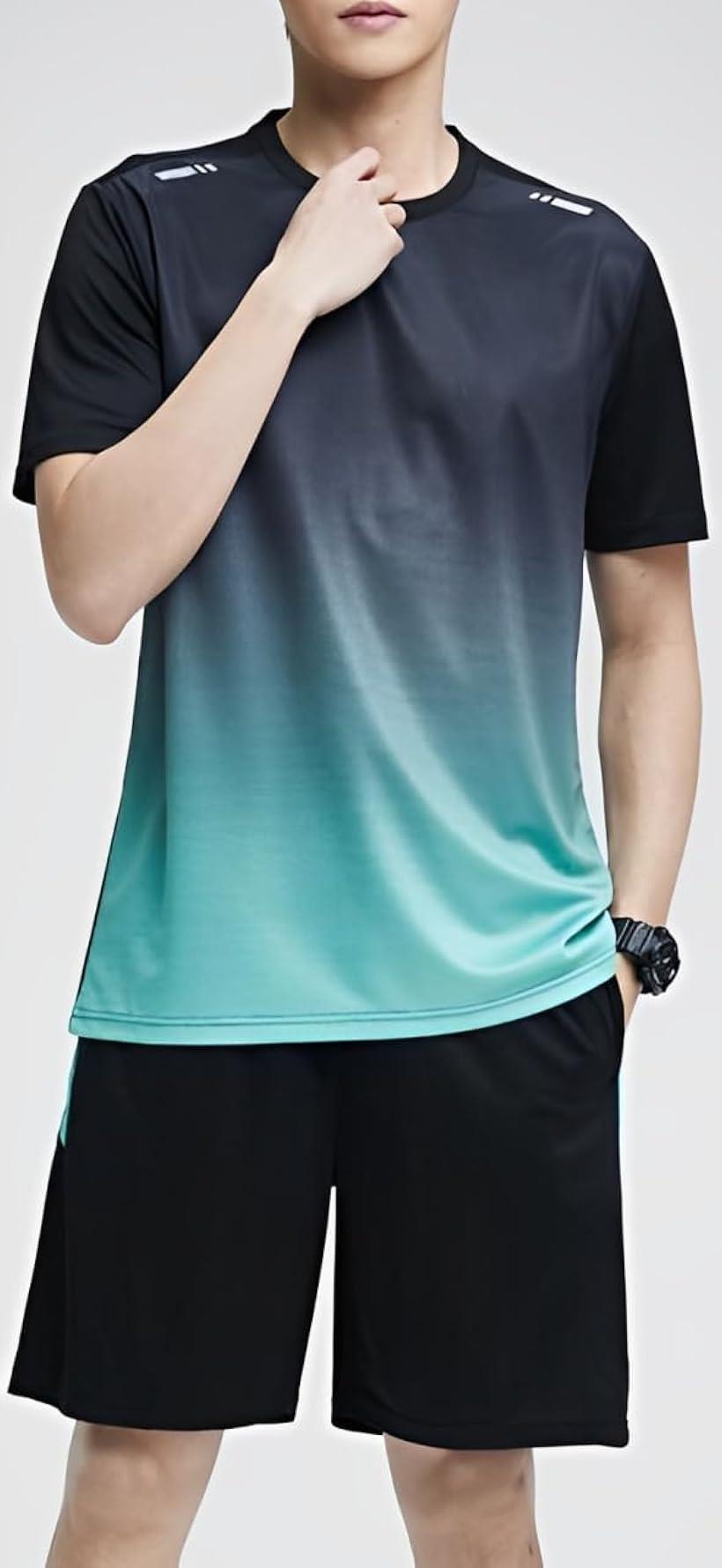 アスペルシオ スポーツウェア 上下セット 半袖tシャツ ショートパンツ 運動服 快適 2点セット メンズ 丸首 短パン 涼しい ジャージ サラサラ ランニング グラデーション 吸汗速乾 ドライ ＃03 グレー M