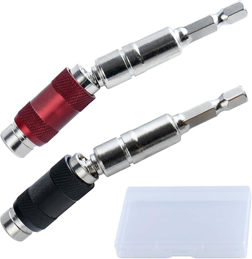 互換品 延長ビット ユニバーサルジョイント 磁気吸着 ビットジョイント ソケットアダプター 首振り角度0°-20° 可変方向 速分離ロック 首振りショートソケット 電動ドリル用 差込角6.35mm 六角軸 ビット付き