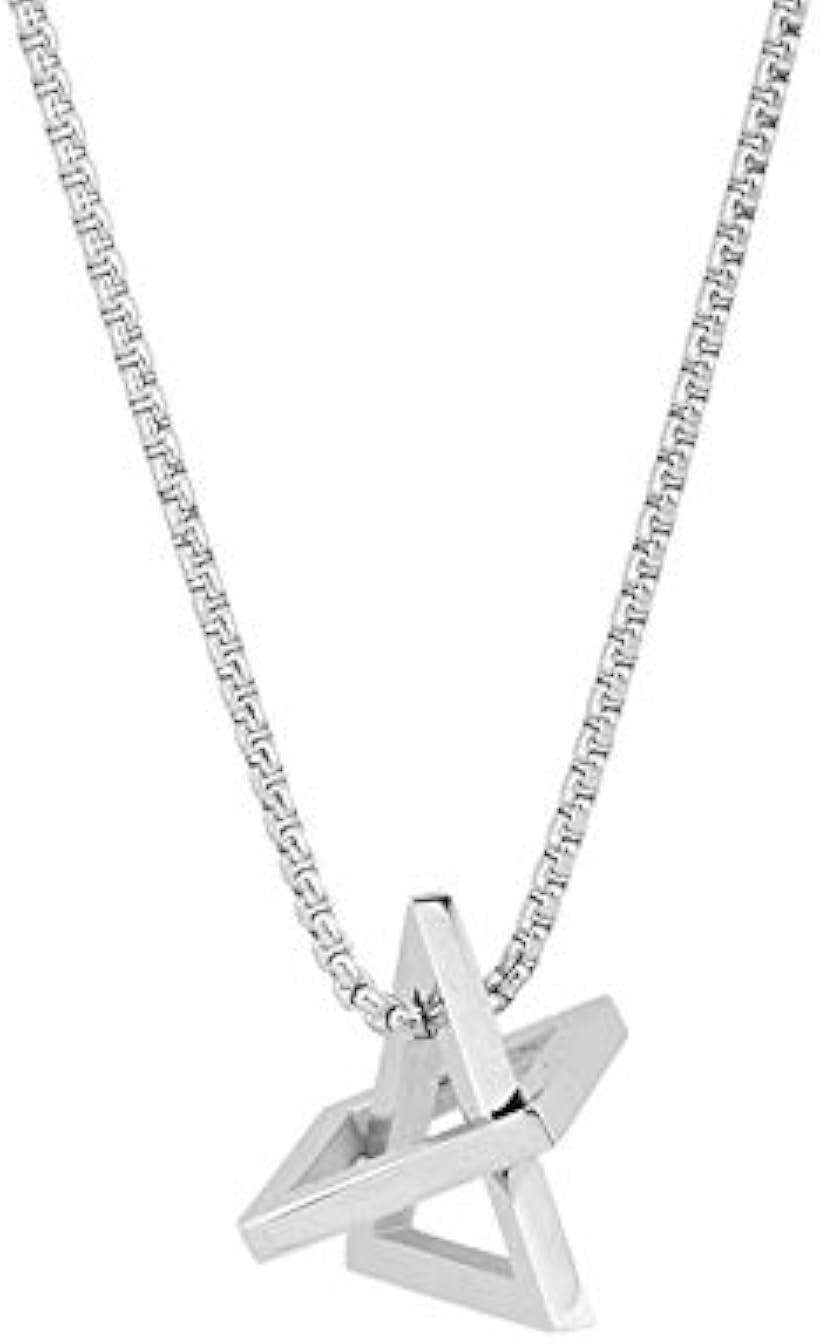 「デザイン」ステンレスチェーンがお洒落なメンズネックレス。トップは三角と四角が合わさった人気モチーフです。チェーンの長さは60cmありますので、様々なスタイル。存在感のある人気ネックレスです。「サイズ」ネックレス長：60cm (+5cm延長...