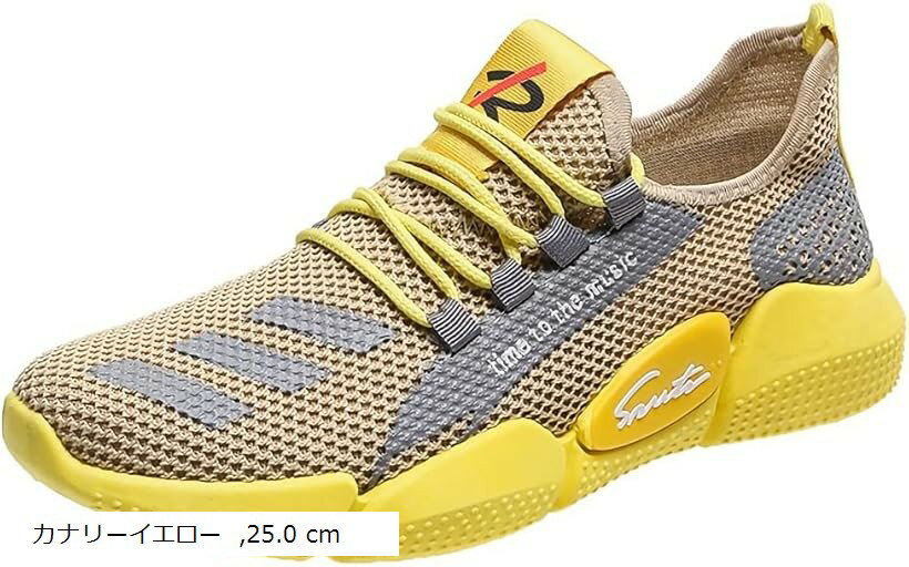 エンプティオ エアー フィットネス かかと踏める メッシュ スポーツ スニーカー メンズ ランニング 通気性 スリッポン カスタム ウォーキング 運動靴 通勤用 運転用 カナリーイエロー 25.0 cm
