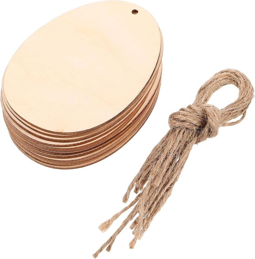 木材チップ 木片 卵形 板 50個 DIY 手作り パーティー 装飾 部屋飾り物 工芸品 キーホルダー 麻ロープ付