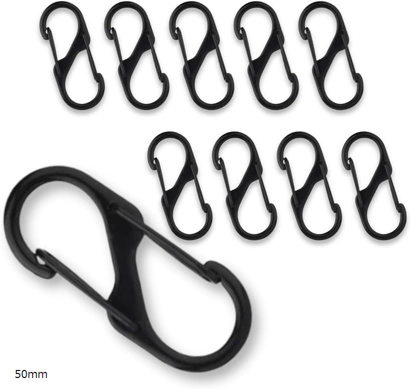 カラビナ 小型 S字カラビナ コンパクト ダブルフック 自動ロック アウトドア キャンプ用品 10個セット 40mm 30mm 60mm 50mm