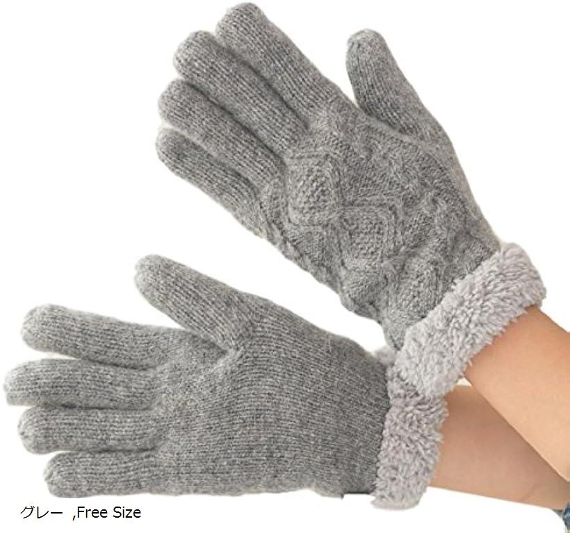 フワフワ もこもこ インナー の ケーブル編み 2重 ニット 手袋 グレー Free Size(4.0)