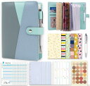 【楽天ランキング1位入賞】A6 6穴 バインダー 家計管理 ポーチ お金管理 ファイル 家計簿 袋分け 家計簿ファイル PU 透明 大容量手帳 ブルー