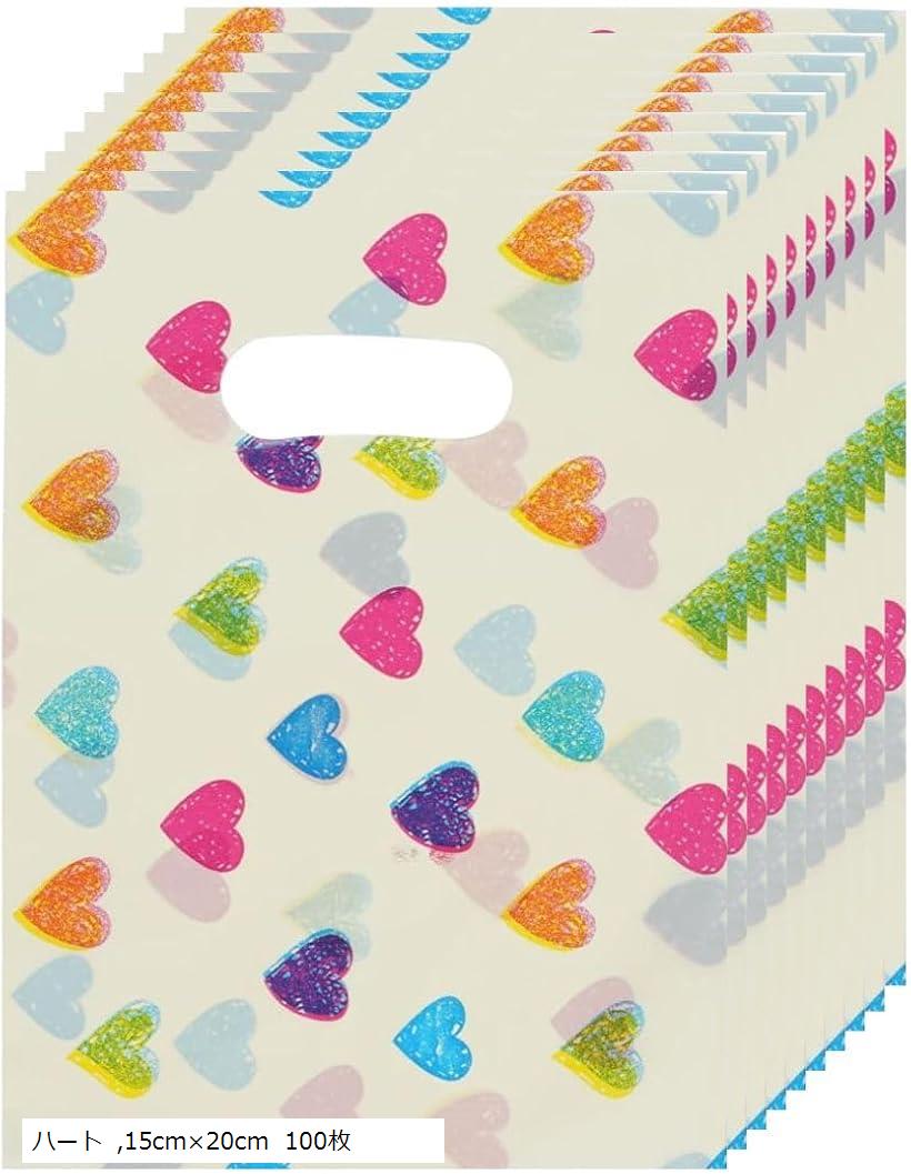 【楽天ランキング1位入賞】ギフトバッグ 100枚セット 手提げ袋 ポリ袋 小判抜き ビニール袋 25cmx35cm ハート 15cmx20cm 100枚