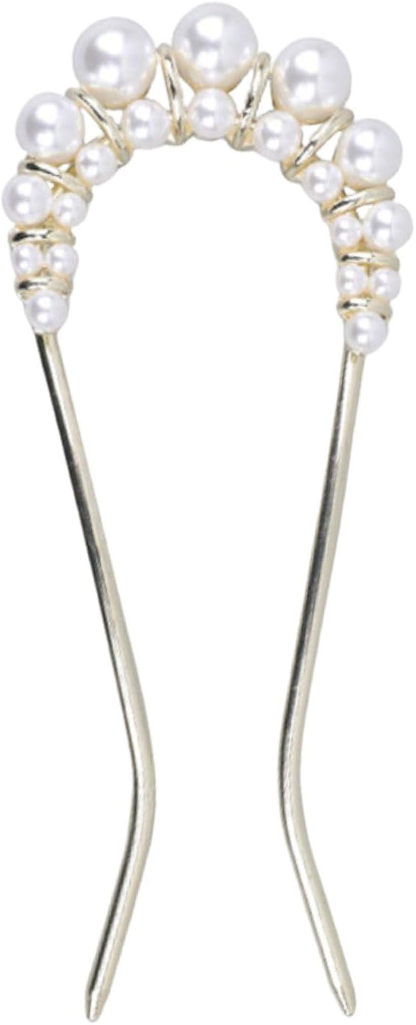 ミャオミャオ 簪 かんざし バチ型 髪飾り 和装 留袖 着物 金属 パール フラワー 花 ゴールド U字 コーム ヘアアクセサリー