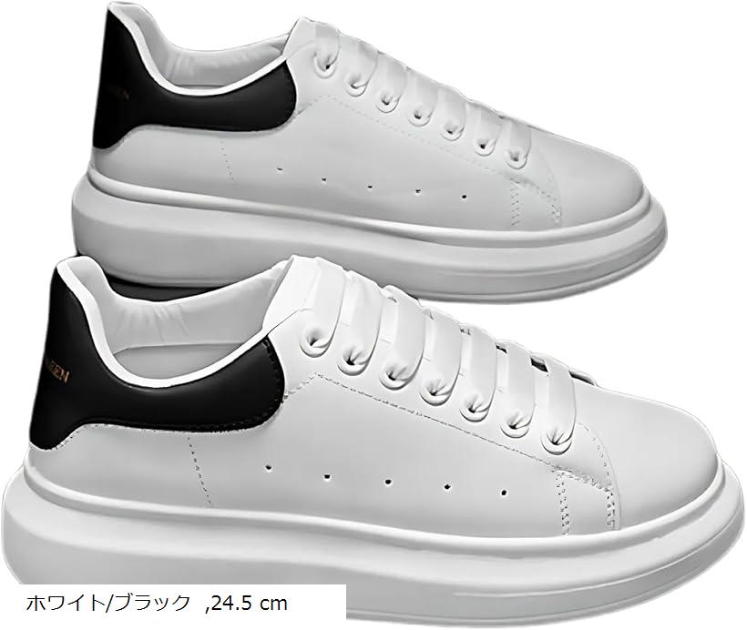 厚底スニーカー 3cm レディース 可愛い レザー 白 黒 ローカット 滑り止め 脚長効果 歩きやすい 疲れない 通気性 韓国ファッション 20代 30代 40代 ホワイト/ブラック 24.5 cm