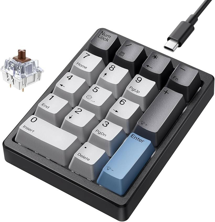 メカニカルナンバーパッド ホットスワップ対応 有線 USB 17キー ホワイトバックライト付き ブラック／..