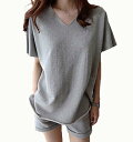 セットアップ ルームウェア 半袖 tシャツ vネック 短パン ショートパンツ カジュアル リラックス ゆったり シンプル ナイトウエア パジャマ レディース