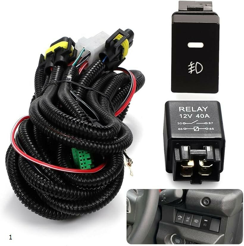 スズキ 汎用 車 配線 フォグ ランプ リレー ハーネス H8 H11 H16対応 LED スイッチ付き 社外 フォグ用 キット 1個 1