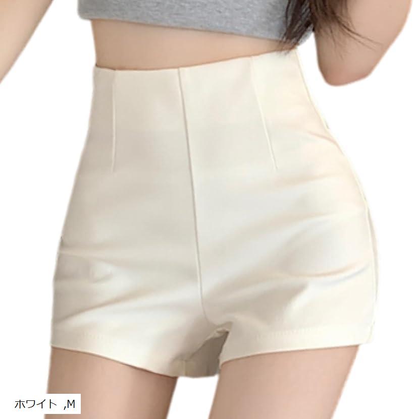 ハイウエスト ショートパンツ レディース ボトムス ホットパンツ スリム フィット シンプル Aライン ミニ丈 マイクロ ズボン 半ズボン 短パン ショーパン かわいい きれい おしゃれ ブラック L ホワイト M