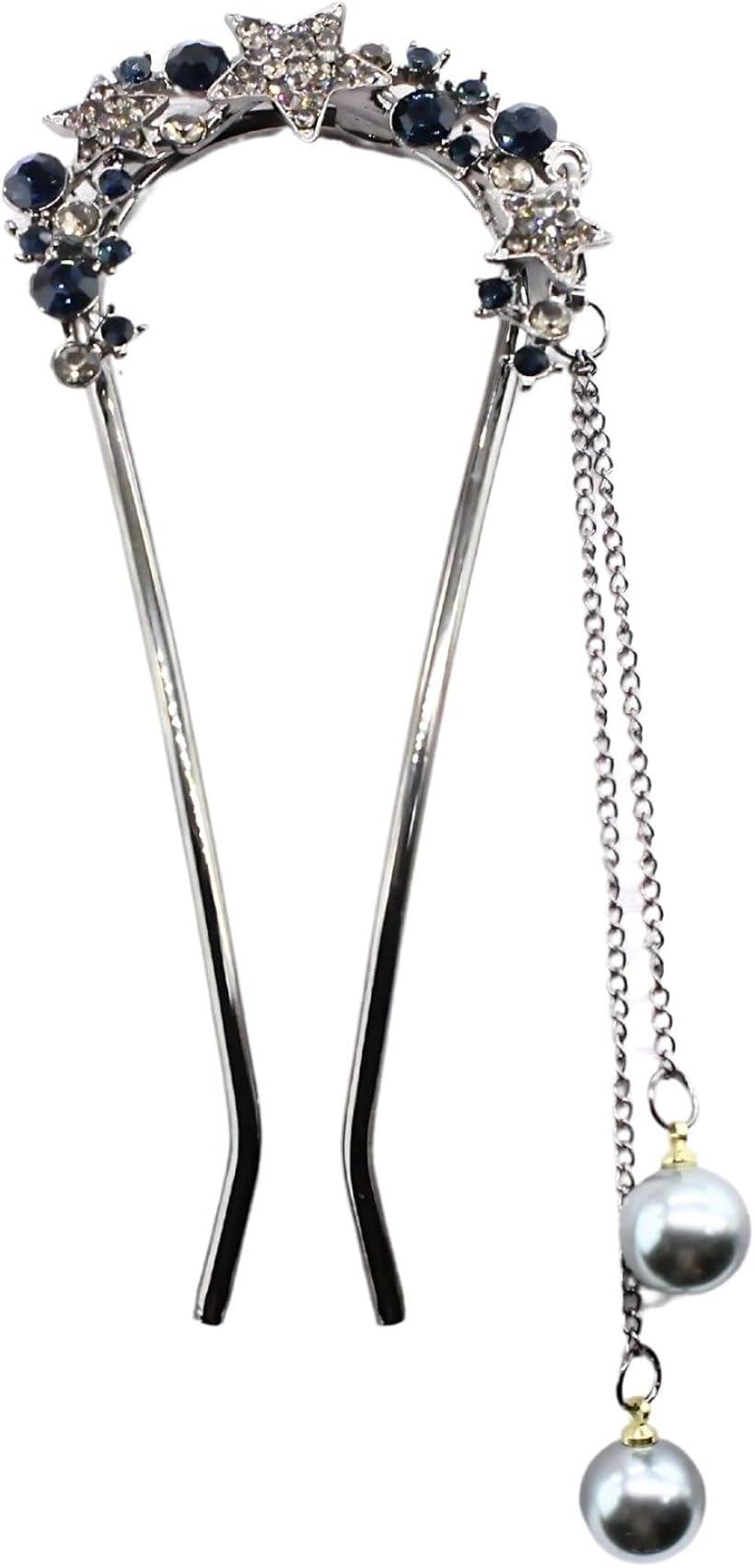 【楽天ランキング1位入賞】ミャオミャオ 簪 かんざし U字型 髪飾り 和装 留袖 着物 浴衣 金属 星 スター パール ジルコニア ヘアアクセサリー