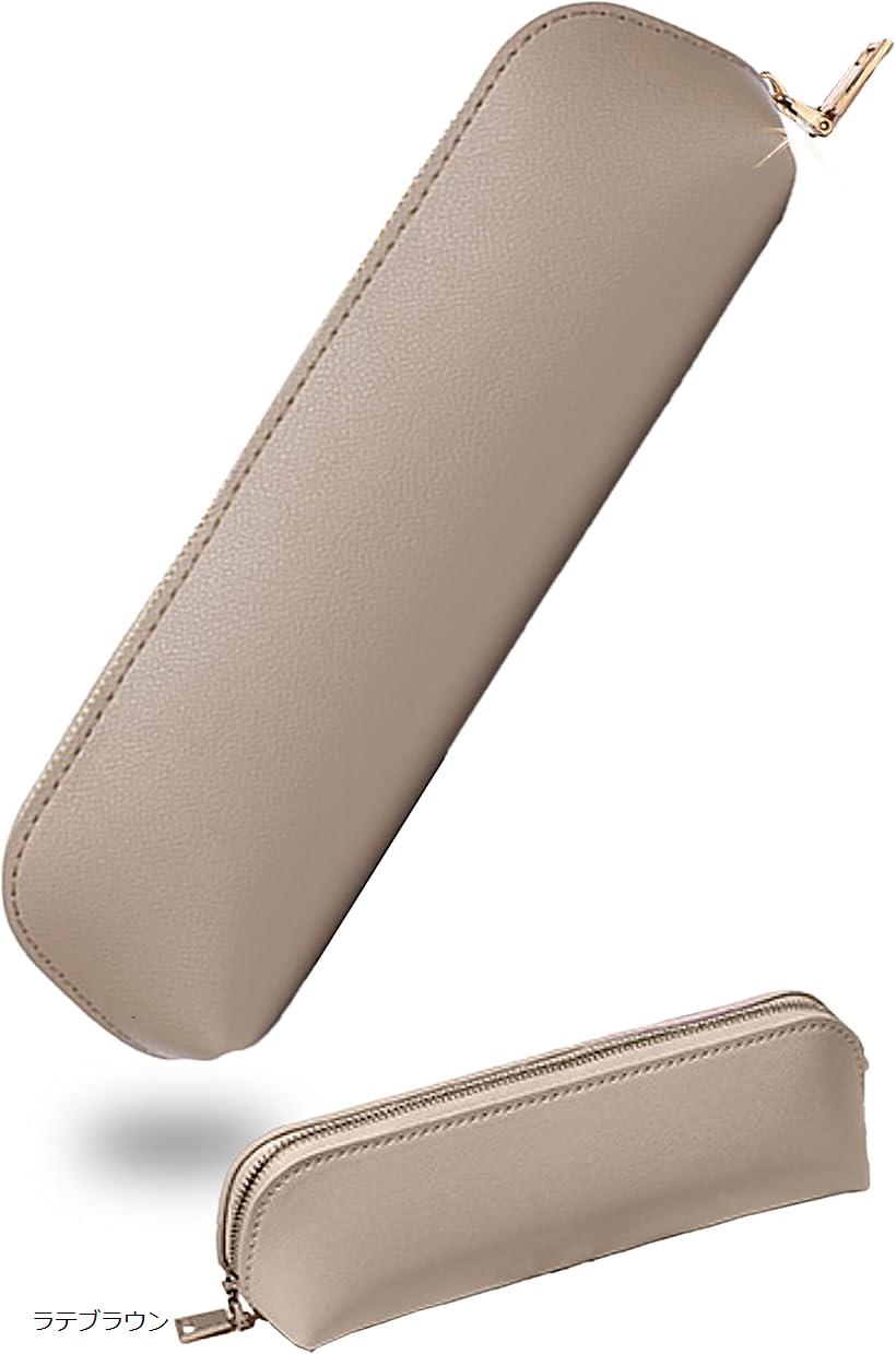 ペンケース PUレザー調 おしゃれ 大人女子 筆箱 シンプル 大容量 ラウンドファスナー オリーブグリーン..