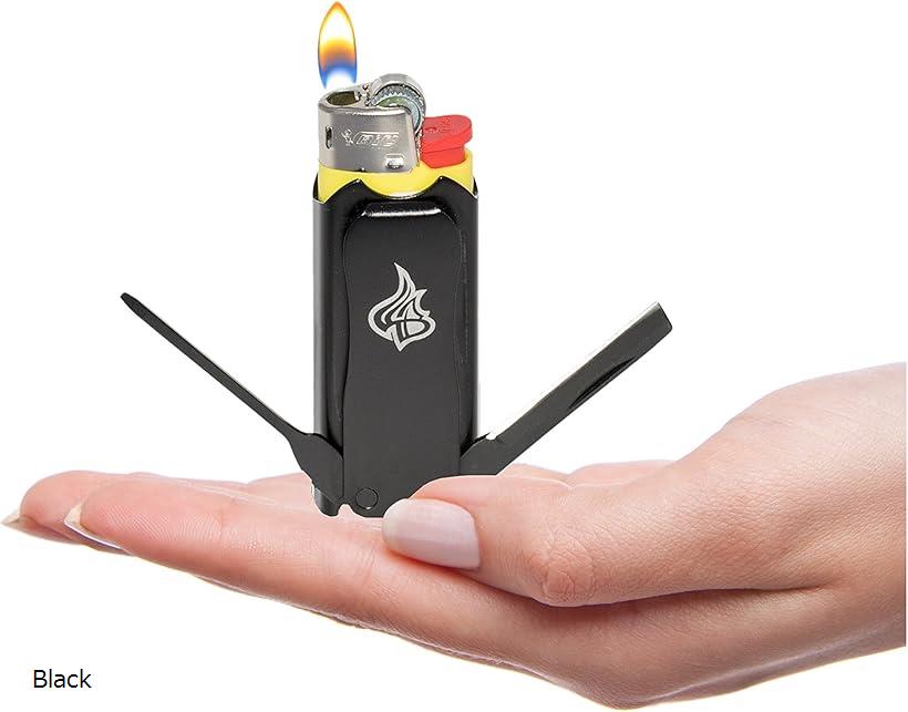 Micro ミニBICライターケース マルチツール アウトドアツール ステンレススチール 日本語解説付き Black