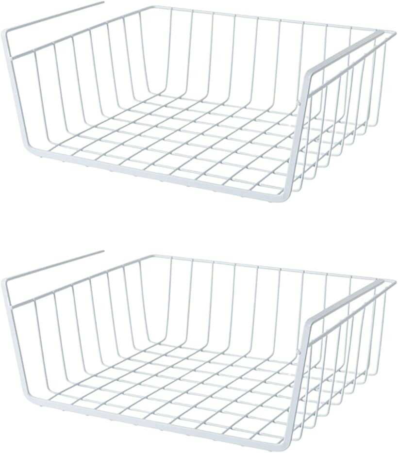 吊り下げ収納 ラック デスク下 キッチン カゴ 机 ワイヤーメッシュ フック付きラック 吊り下げ式 オーガナイザー キッチン収納 衣類収納 2個セット