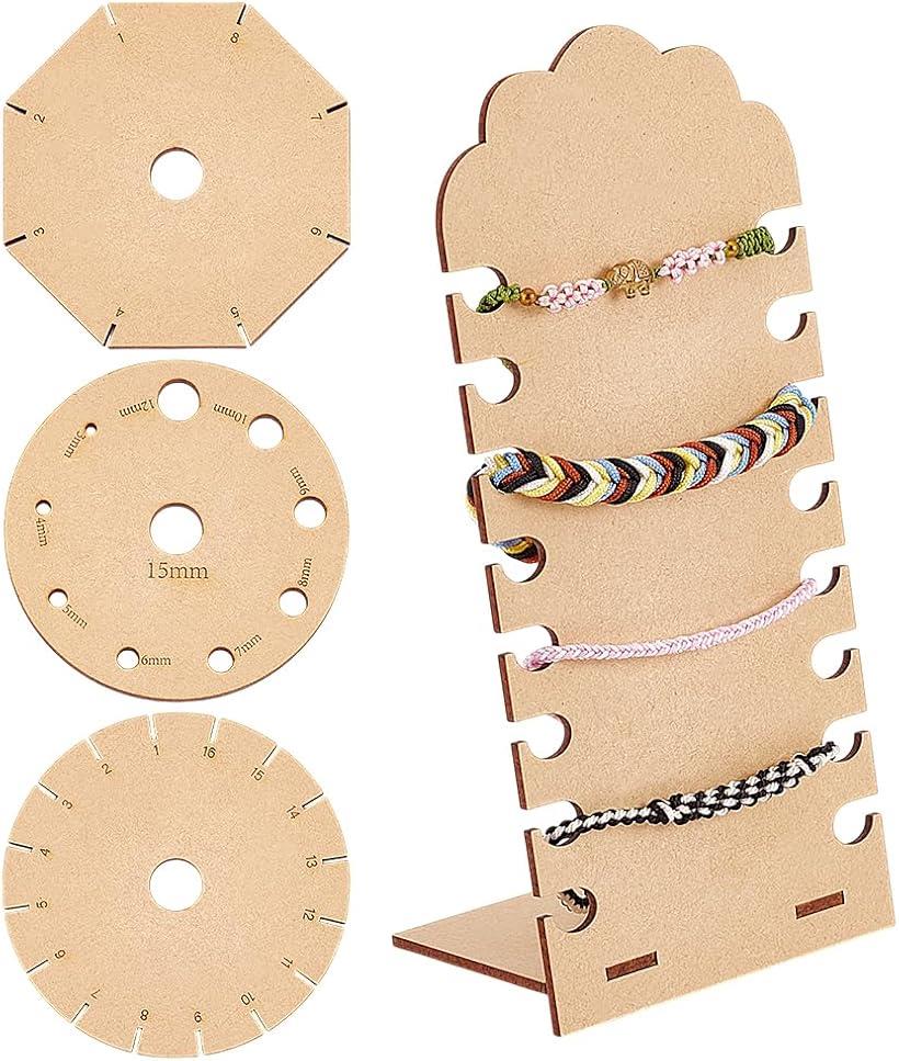 1セット4点 木製ブレスレット編み用ボード 組み紐キット 組紐ディスク ブレスレット編みプレート ブレイディングディスクセット クラフト作り デザインボード DIY 編み込みネックレス・ベルト織り