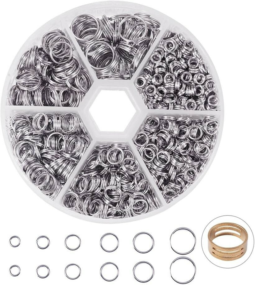 6種セット 二重丸カン 4-10mm リング マルカン 丸環 指貫つき (プラチナ, 4-10mm)