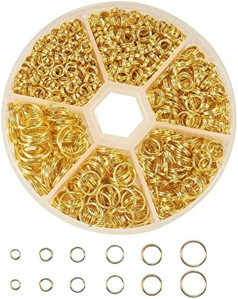 6種セット 二重丸カン 4-10mm リング マルカン 丸環 指貫つき (ゴールド, 4-10mm)
