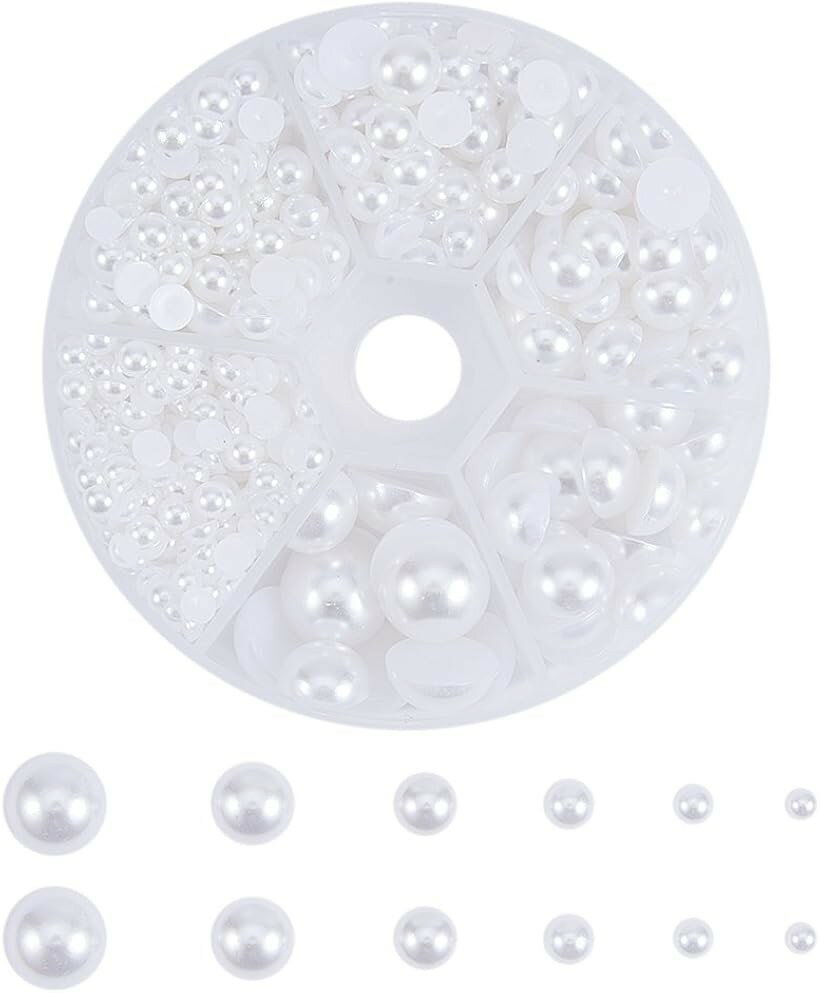 約650個/箱 4～12mm直径 人工真珠 半円 ハーフ ラウンド ジュエリー DIY用 ホワイト (ホワイト)