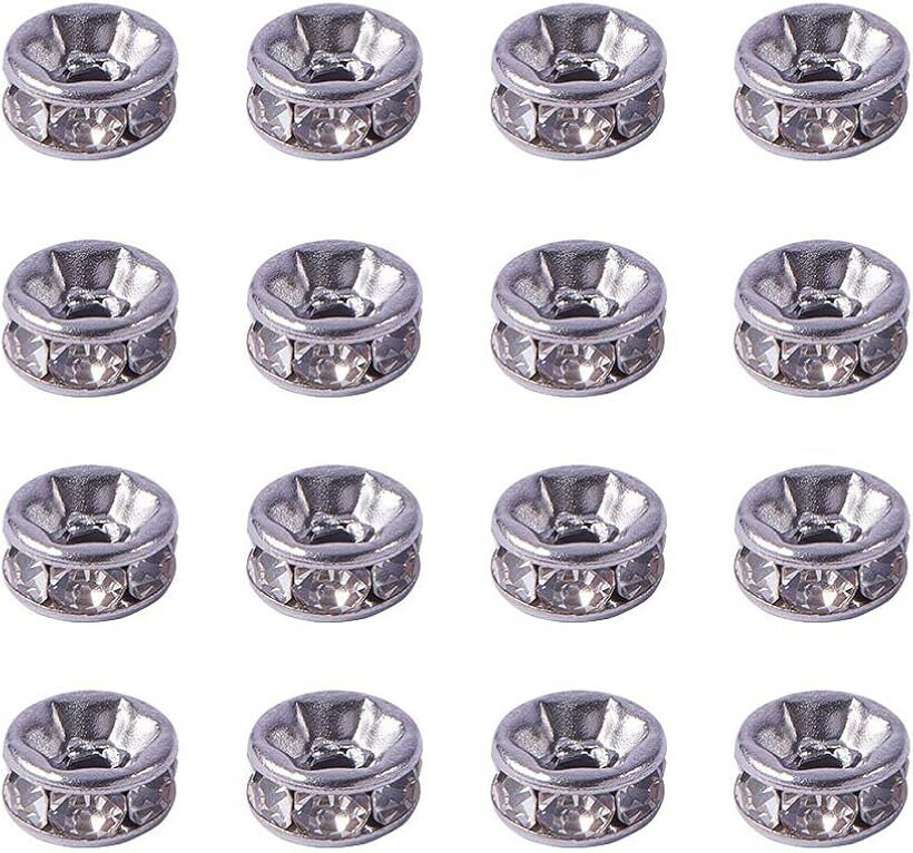 約20個/セット 6x3mm 平型ロンデル 304 ステンレス ラインストーン (シルバー)