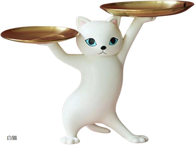 置物猫フィギュアオーナメント皿イン...