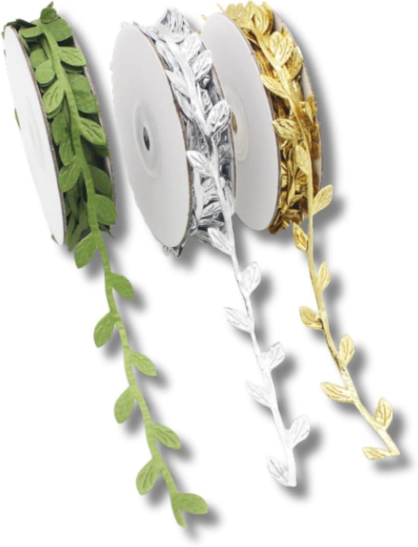 リーフリボン 3巻セット ナチュラル 葉っぱデザイン ギフトラッピング フラワーアレンジ リース インテ..