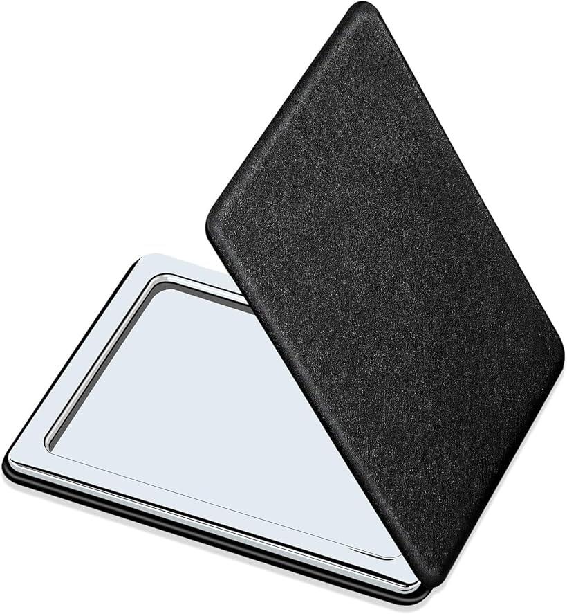 コンパクト バニティミラー 男性用 ブラック トラベルメイクアップミラー ハンドバッグポケットウォレ..