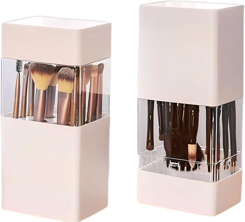 メイクブラシ スタンド ボックス ケース 筆 12本 収納 乾燥 保管 持ち運び 10.8x8.3x22cm ピンク