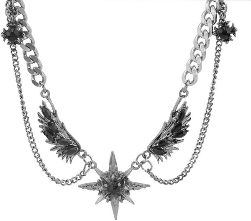 ネックレス Y2K 星モチーフ 翼デザイン ブラック メンズ レディース モノトーン アクセサリー