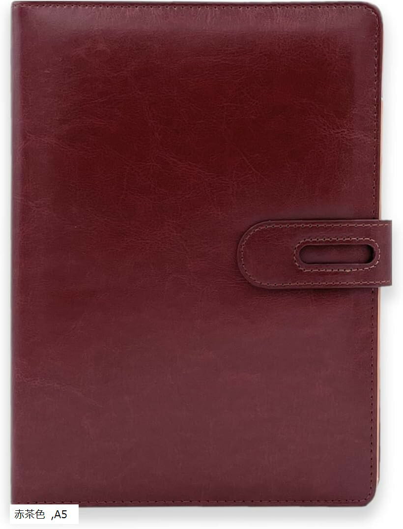 システム手帳 PUレザー カバー 6穴 リング 罫線 90頁 リフィル付属 カードポケット ペンホルダー搭載 OF359 紺色 黒色 黄茶色 B5 赤茶色 A5