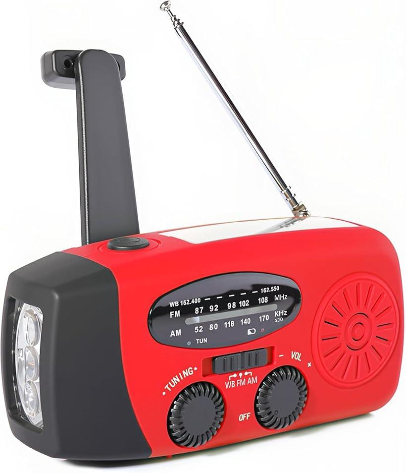 多機能防災ソーラーラジオ 懐中電灯 AM/FM 携帯ラジオ 災害USB充電 手回し充電 スマホ充電対応可能 大容量2000mAh キャンプ 小型 防水 レッド