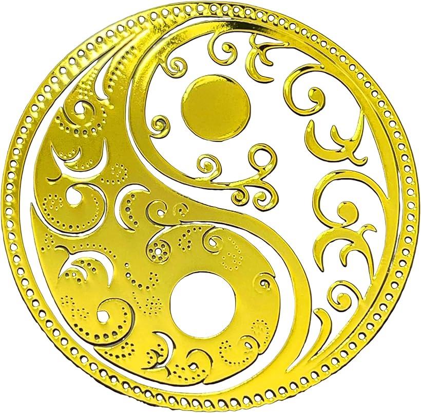 運気アップ タオマーク 太陰太極図 唐草模様 金色 ゴールド 金属 デカール シール 4.7cm 5枚E1009