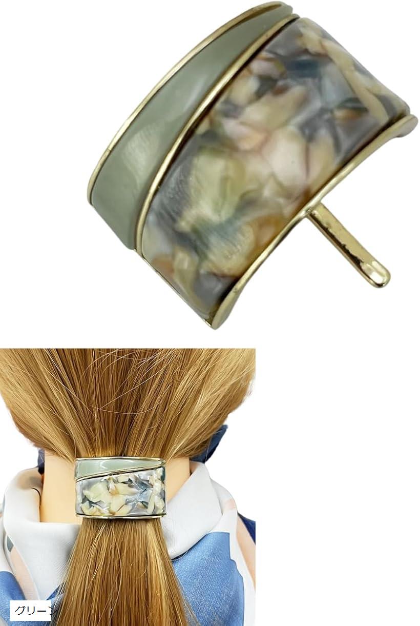 ヘアゴム ヘアカフ マーブル模様 プレート メタルライン ポニーフック ヘアアクセサリー お洒落 大人カ..
