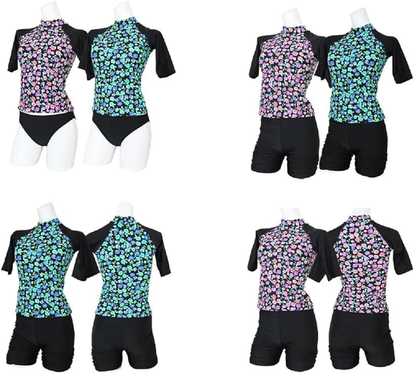 ミャオミャオ フィットネス水着 3点 セット ハーフパンツ スイムウェア フラワー 花柄 セパレート 体型カバー レディース 水中ウォーキング マリンスポーツ (ピンク, M) mlinestore-10139560 エムラインストア サンプル画像2