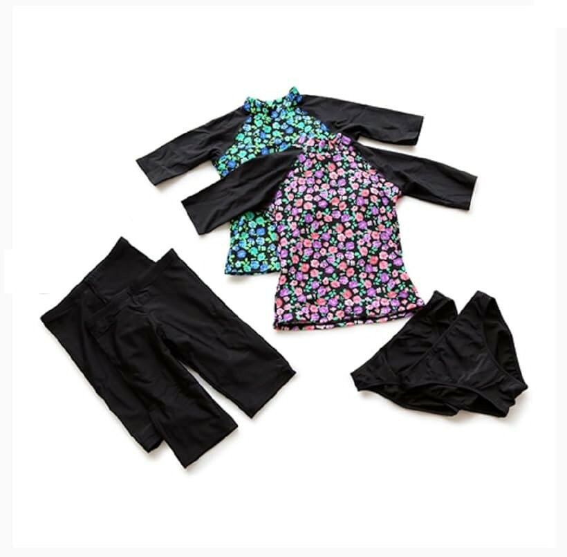 ミャオミャオ フィットネス水着 3点 セット ハーフパンツ スイムウェア フラワー 花柄 セパレート 体型カバー レディース 水中ウォーキング マリンスポーツ (ピンク, M) mlinestore-10139560 エムラインストア サンプル画像3