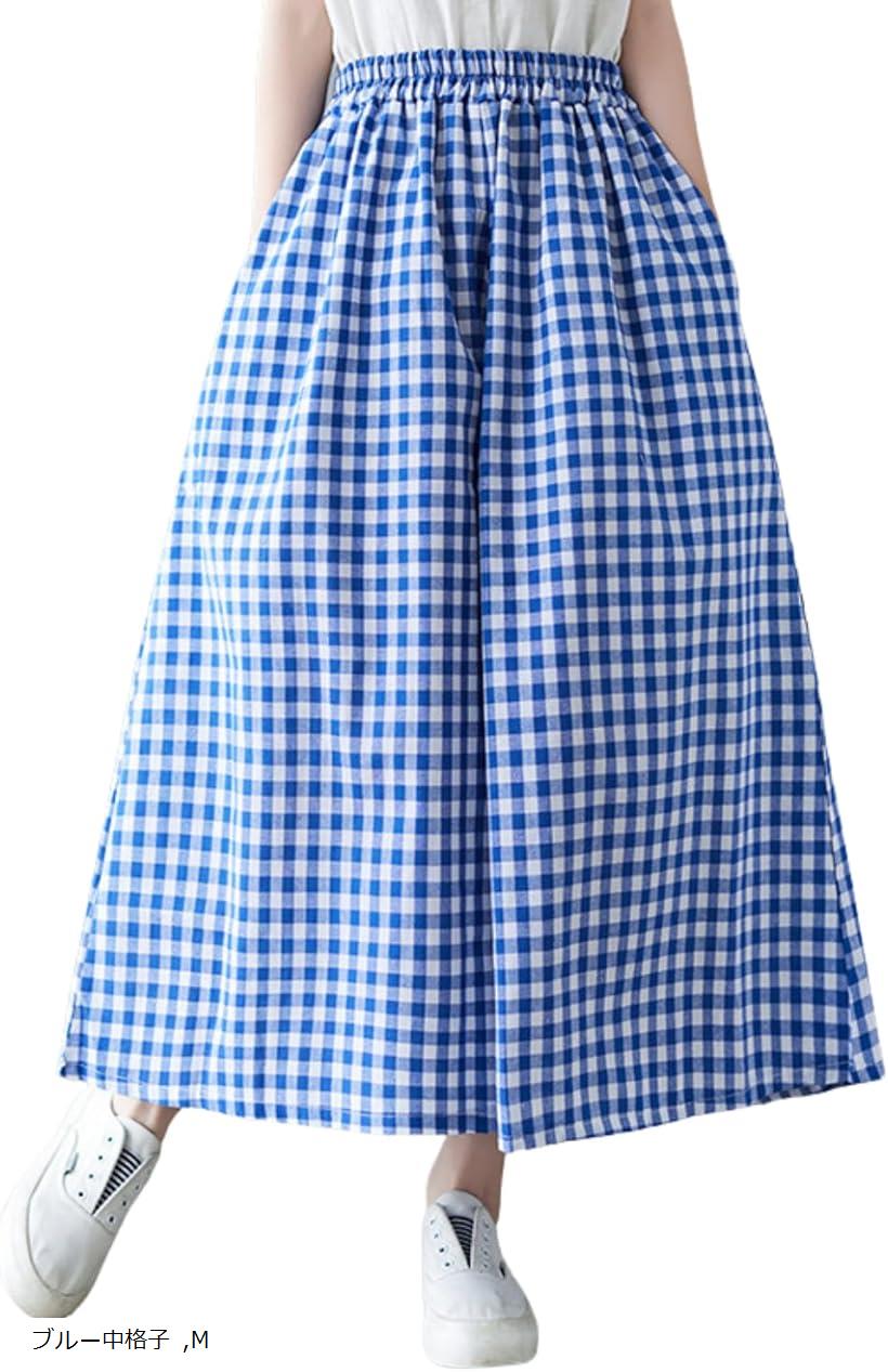 Deb Club ガウチョパンツ レディース 大きいサイズ スカーチョ スカンツ 低身長 柄 涼しい ゆったり ウェストゴム ブラック大格子 L ブラック中格子 ブラック小格子 ブルー中格子 M