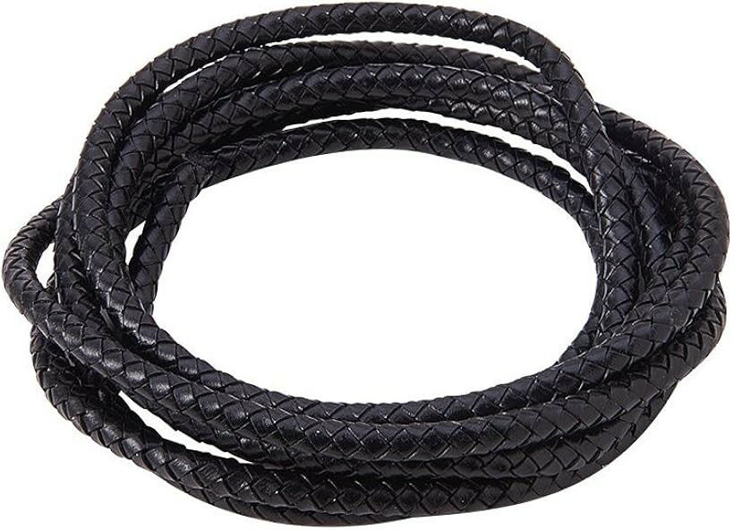 2m/巻き レザー ひも 幅6mm レザーコード 皮紐 革紐 編みタイプ (黒 6mm 2m)