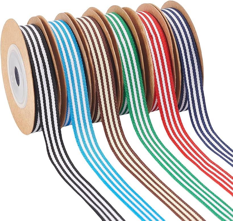 6ロール ストライプリボン 1巻/長さ4.58m 幅10m ラッピング ちょう結び ハンドメイド DIY プレゼント ギフト包装用 装飾DIYクラフトソーイング 手芸 服飾