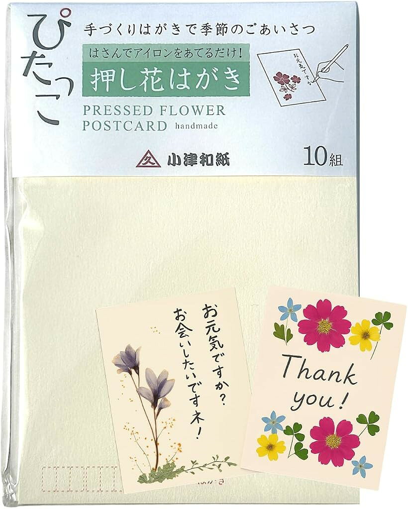 押し花キット はがき ぴたっこ 白色 計10枚 自由研究 オリジナルはがき 小津和紙 (白, 押し花はがきキット)