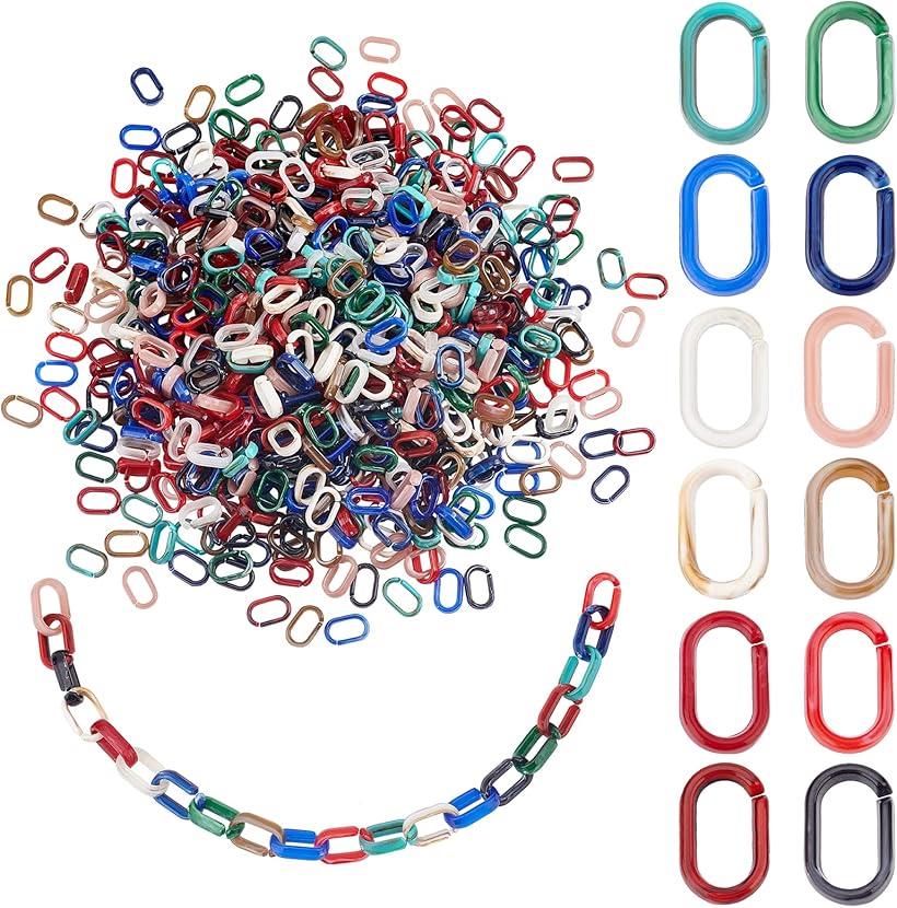 チェーンリング 720個入 レインボープラチェーン ミニマルカン オーバル カードリング 手芸 12カラー 眼鏡チェーン DIYクラフト作り 素材 材料 ハンドメイド