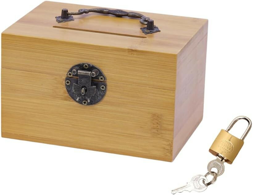 貯金箱 鍵付き 募金箱 賽銭箱 お札 硬貨 折らずに入る 詰まりにくい 持ち手付き 丈夫 50万円 竹製