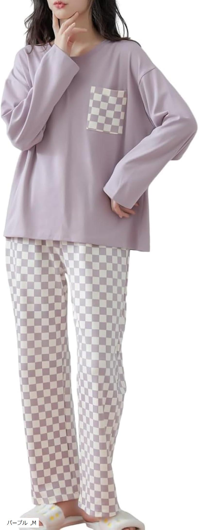 レディース 綿 パジャマ 綿100 大きいサイズ コットン 100% 長袖 薄手 パジャマセット 上下 上下セット 可愛い 部屋着 ルームウェア 入院 ピンク XL グレー L パープル M