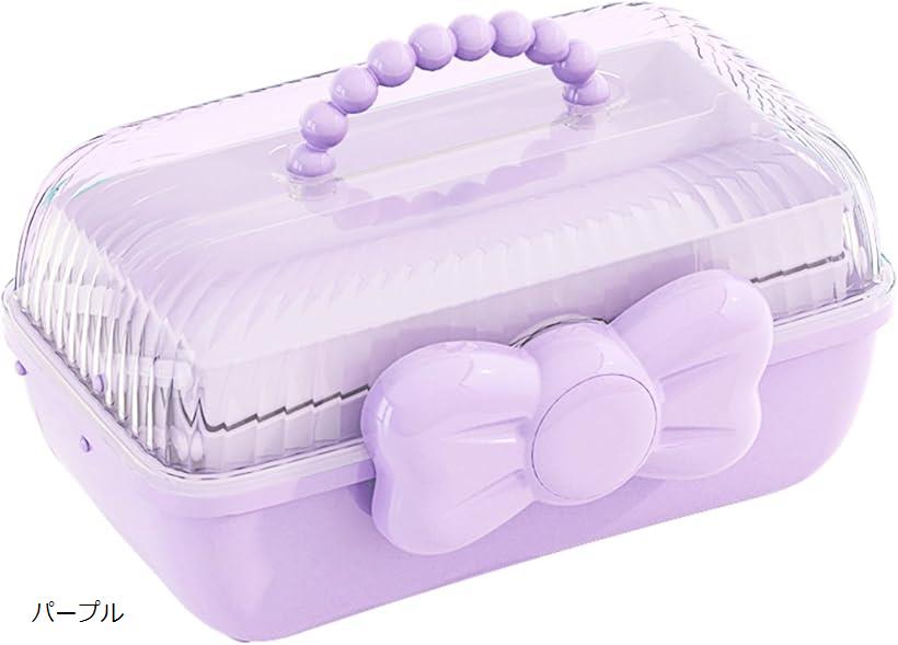 アクセサリー ケース ジュエリー収納 ボックス 小物入れ ヘアアクセサリー 宝石箱 3段 おままごと ジュエリーボックス ヘアクリップ うさぎ ラビット柄 リボン柄 ブラウン パープル