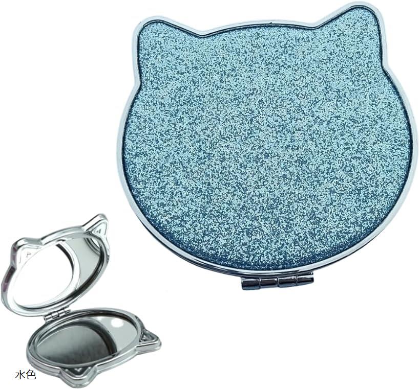 コンパクトミラー ネコ 手鏡 折りたたみミラー 持ち運びお しゃれ 両面鏡 割れない ピンク シルバー 水色