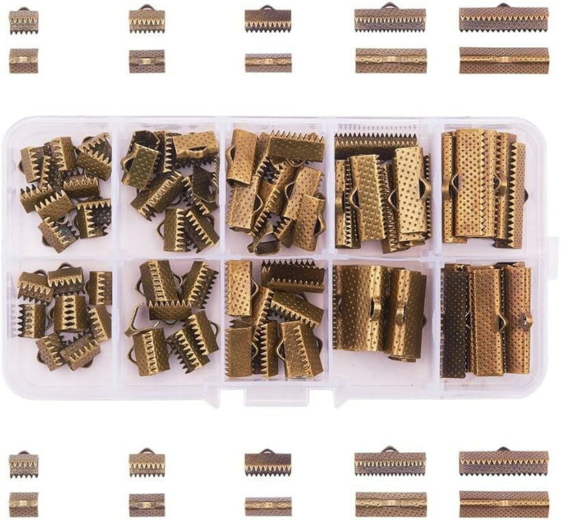 約100個 5サイズ ワニ口 留め具 クリップ 紐止め リボン留め 接続金具 アクセサリーキット アンティーク (5種(金古美5サイズ) 100個)