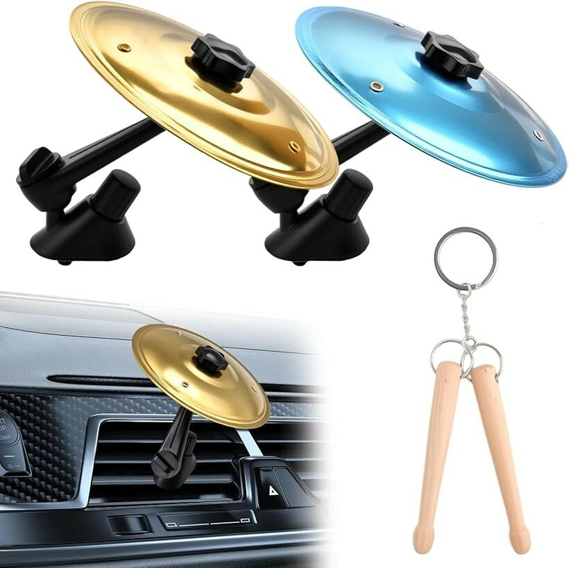 2個車ベントシンバル車用シンバルエアベント ミニドラム ステンレス鋼 高耐久 角度調整可能 通気口アクセサリー 車の装飾 ツール不要 簡単取り付け コンパクト