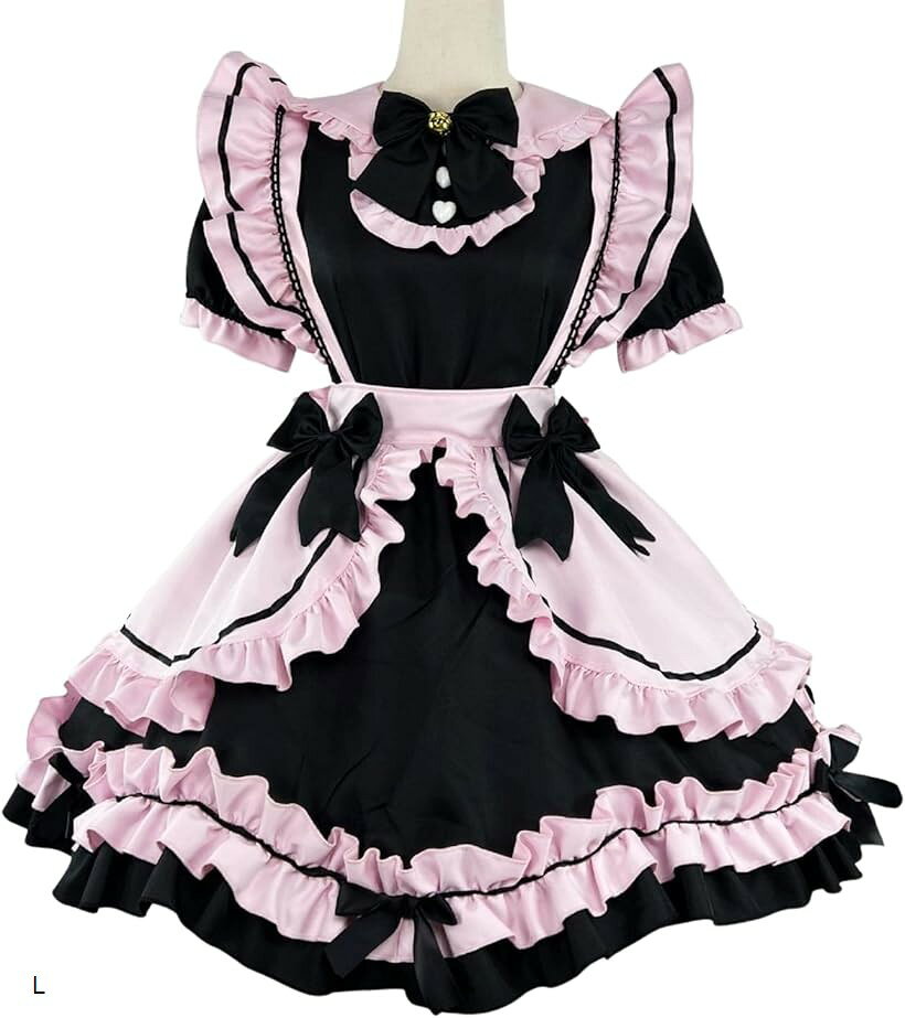 メイド服 ウェイトレス コスプレ ゴスロリ 半袖 可愛い ピンク ブラック ハロウィン 仮装 M X S 2X L